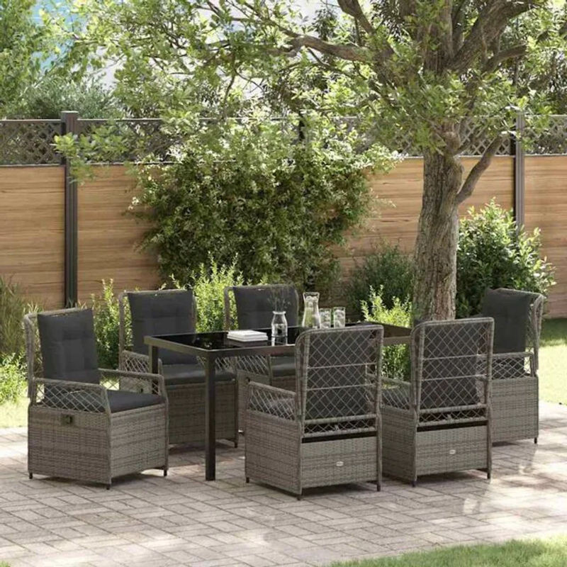 vidaXL Gartenmöbel-Set aus Polyrattan und Stahl, 7-teilige Essgruppe in Grau - Bild 1