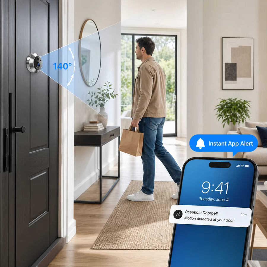 Tuya Smart Mini Digitale Türspion Kamera mit 5MP Weitwinkel, WiFi, IR und PIR Erkennung, Silber - Bild 5
