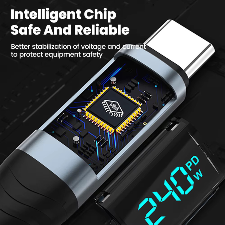 NNBILI USB-C zu USB-C Schnellladekabel mit digitalem Display, 240W Datenkabel in Schwarz für iPhone 16 17 Pro, Huawei, iPad und Laptop - Bild 2