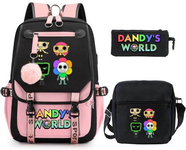 3-teiliges Schulrucksack-Set aus Oxford-Stoff in Schwarz mit Schultasche, Schultergurt und Federmäppchen - Bild 1
