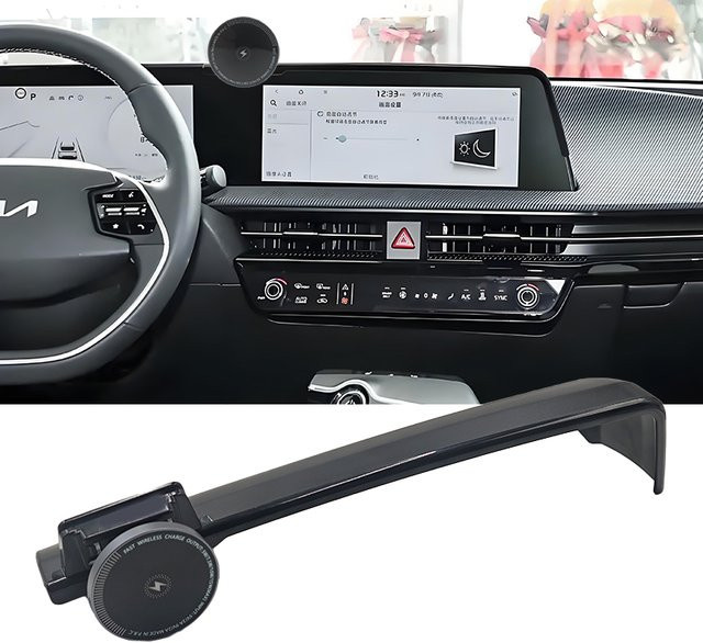 AOSRRUN Kabelloses 15W Ladegerät und Telefonhalterung für Kia EV6 2022 2023 mit 12,3 Zoll Bildschirm Abdeckung in Schwarz - Bild 1