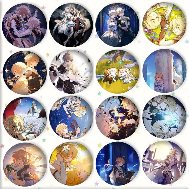 Anime Genshin Impact Aether X Lumine Abzeichen Runde Kunstbrosche, Unisex - Bild 1