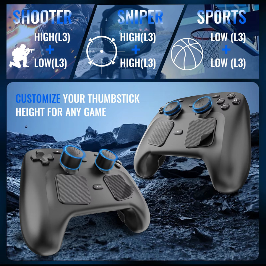 Valve Steam Controller Zubehör Set SDM011 in Schwarz: Rutschfeste Silikon-Joystick-Kappen und Touchpad-Aufkleber mit Rücktasten-Schutzpad - Bild 3