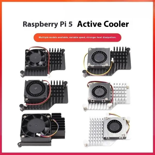Raspberry Pi 5 Aktiver Kühler aus Aluminium mit Lüfter und Wärmeleitpads in Schwarz und Silber - Bild 1
