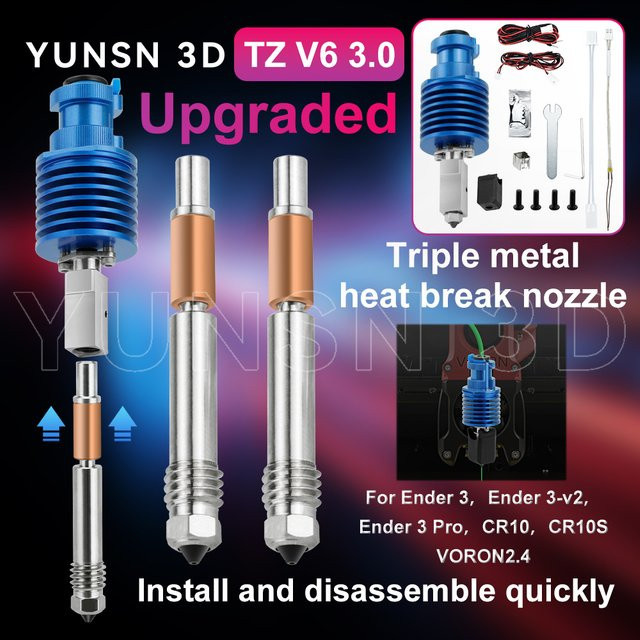 YUNSN 3D Hochgeschwindigkeits-Druckkopf-Upgrade TZ V6 3.0 Hotend-Kit in Blau für Ender 3, Ender 3 PRO, VORON 2.4 und CR10 - Bild 1