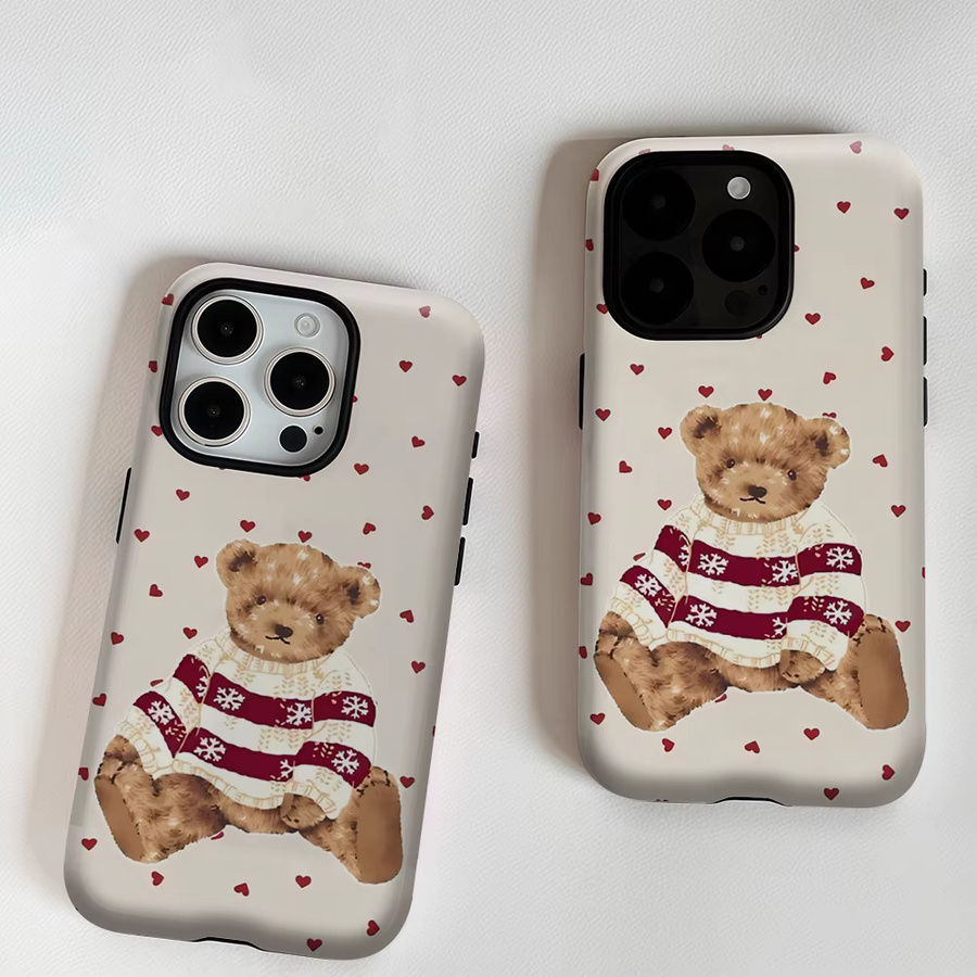 Potdemiel Handyhülle mit Teddybär und Herzen für iPhone 17 16 15 14 13 Pro Max Plus, robuste doppelschichtige magnetische Hülle, multicolour - Bild 3
