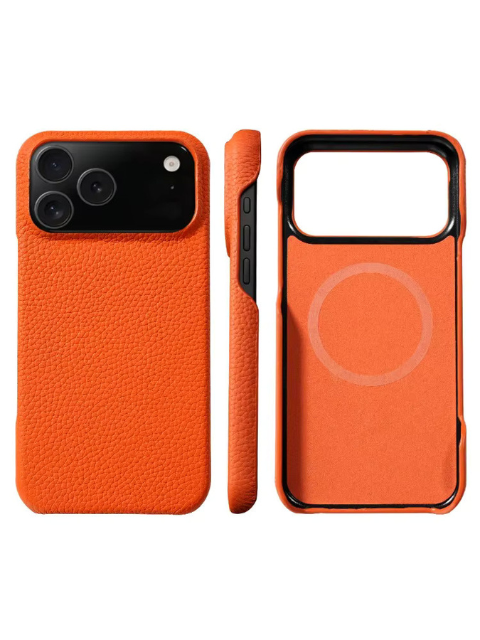 Busine Echtleder Magnethülle mit MagSafe für iPhone 17 Pro Max, iPhone 16 und iPhone 15 in Grau und Orange - Bild 5