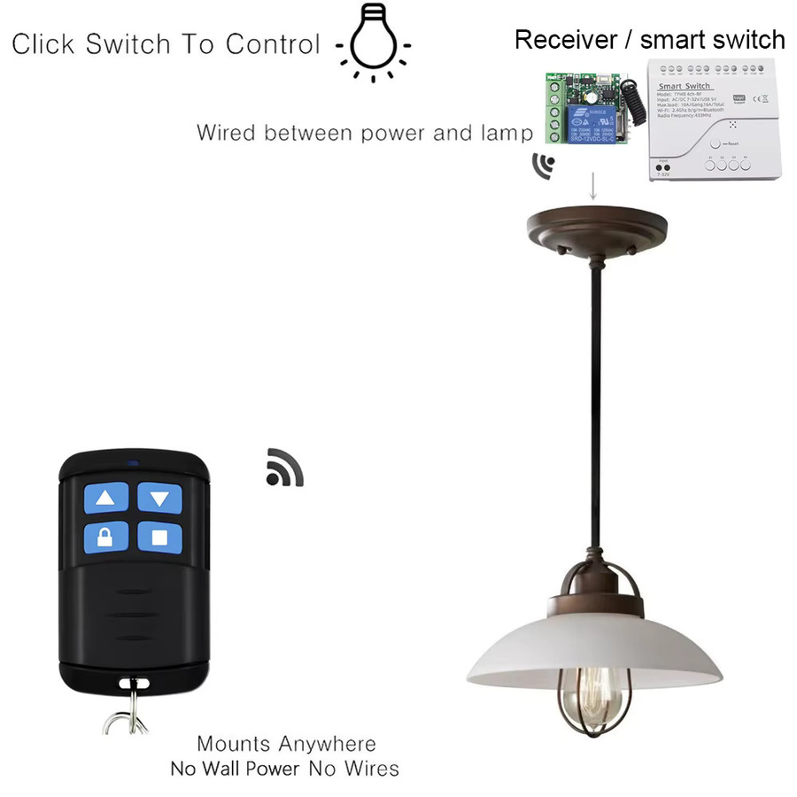 Scimagic-RC 2er-Set RF 433 MHz Fernbedienung 1527 Lerncode in Schwarz kompatibel mit My Shop's Smart Switch Modul Wifi eWeLink Tuya Relais - Bild 3