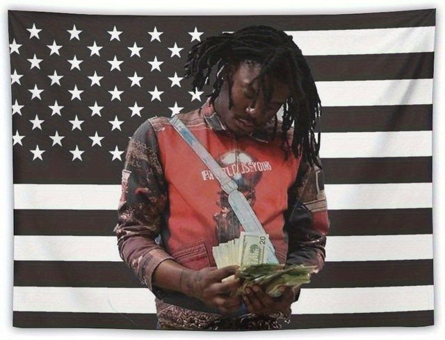 LUCKI Rapper Wandteppich mit amerikanischem Sternendruck in Schwarz-Weiß, vertikaler Wandbehang für Man Cave und Party, Breite: 60 cm, Höhe: 40 cm - Bild 1