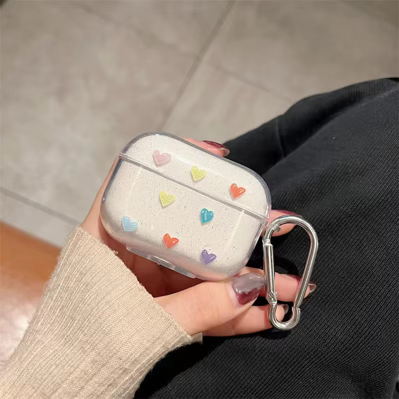 Silikon Kopfhörer Schutzhülle mit Herz und Smiley Design für Apple AirPods 3 und AirPods Pro 2 inklusive Schlüsselbund - Bild 2