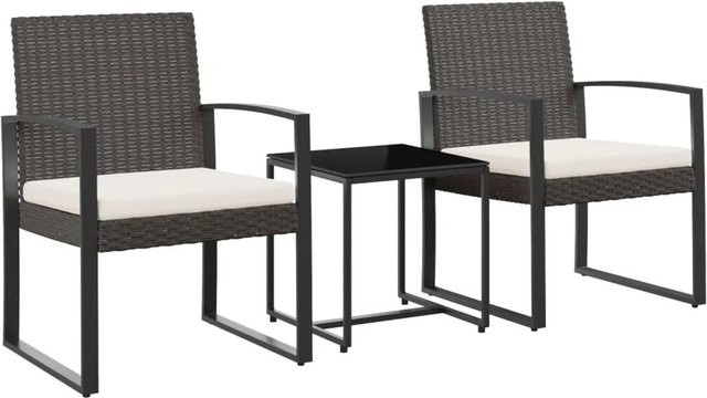 vidaXL 3-tlg Garten-Essgruppe aus Rattan und Glas in Braun und Anthrazit mit Kissen - Bild 1