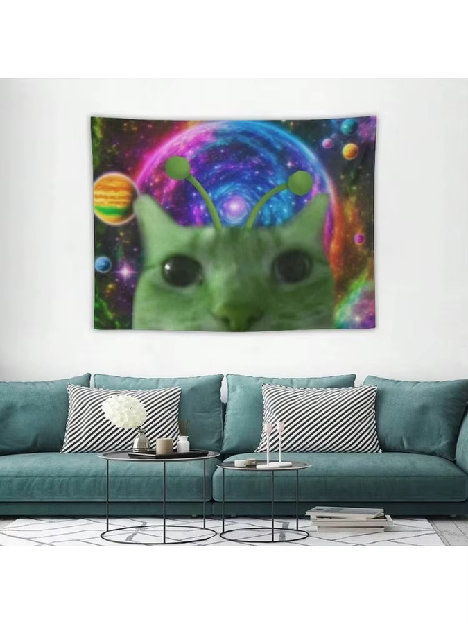 VIKAMA Wandteppich mit Alien-Katzen-Motiv in Multicolour, rechteckiger Textil-Wandteppich für Gaming-Räume, Breite: 60 cm, Höhe: 40 cm - Bild 5
