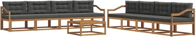 vidaXL Outdoor-Sofagarnitur aus Akazienholz in L-Form, 9-teiliges Set in Natur und Anthrazit mit Polsterkissen - Bild 1