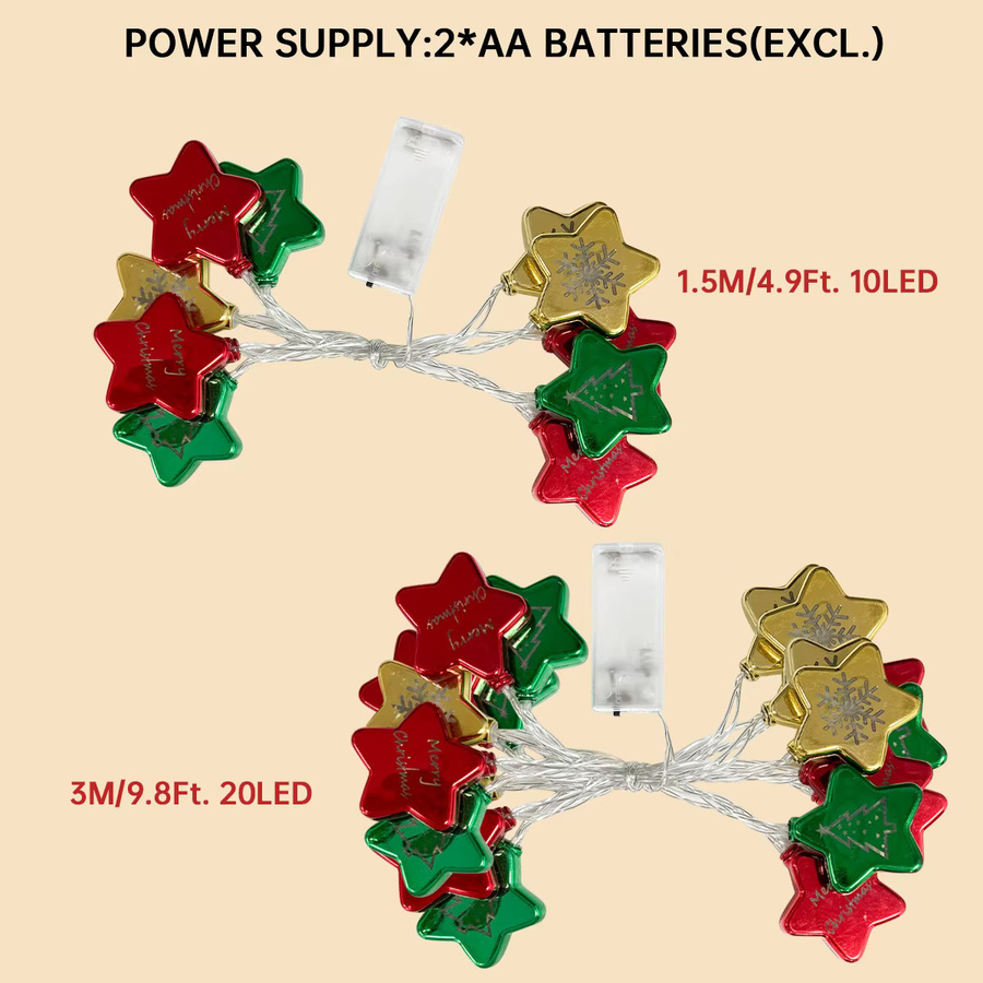 Peach Forest LED Stern Fee Lichterkette mit 10 oder 20 LEDs in Multicolour für Weihnachtsbaum, Party und Hochzeit, batteriebetrieben - Bild 5