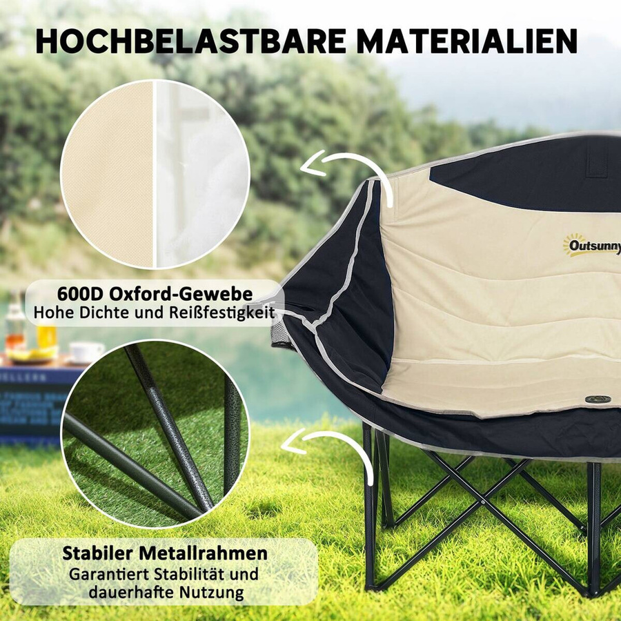 Outsunny 2-Sitzer Faltstuhl für Outdoor und Camping, beige, B/H/T: 50 x 92 x 134 cm - Bild 4