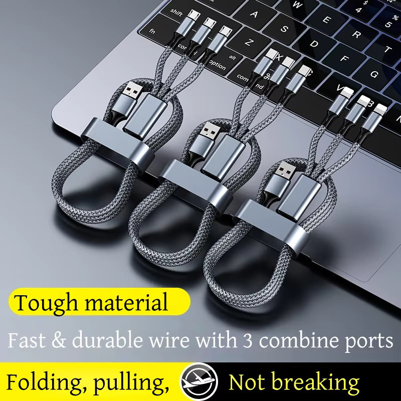 Setolgh 3-in-1 Multi-Ladekabel mit USB-C und Micro-USB, nylonumflochtenes Schnellladekabel in Grau - Bild 3