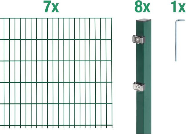 GAH Alberts Doppelstabmattenzaun Grundset aus Stahl, grün beschichtet, Zaunlänge: 14 m, Mattenhöhe: 100 cm - Bild 1
