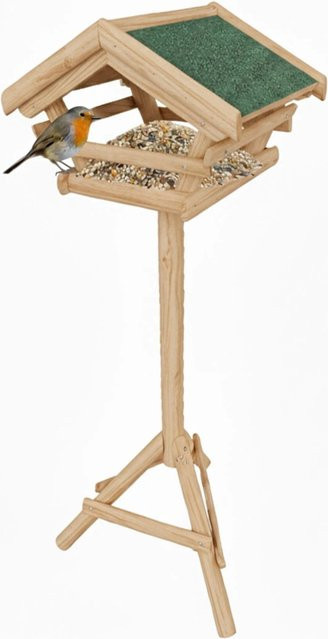 Relaxdays Vogelfutterhaus aus Tannenholz in Natur mit Ständer, Farbe Braun, H x B x T: 103 x 37 x 28 cm - Bild 1