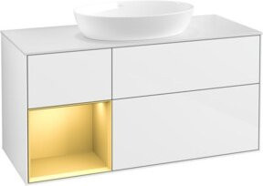 V&B Waschtischunterschrank Finion mit Wandbeleuchtung, Breite: 120 cm, Farbe: Weiß mit Gold, lackiert - Bild 1