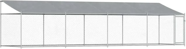vidaXL Hundezwinger aus verzinktem Stahl mit Dach und Tür, Grau, B: 8 m, T: 2 m, H: 2 m - Bild 1