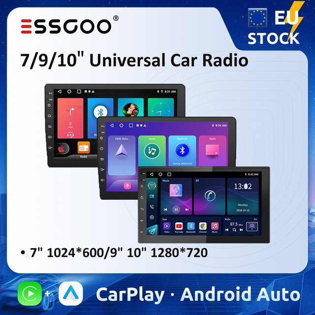 ESSGOO Multimedia Autoradio mit Android Auto, Carplay, Wi-Fi und GPS in Schwarz - Bild 1