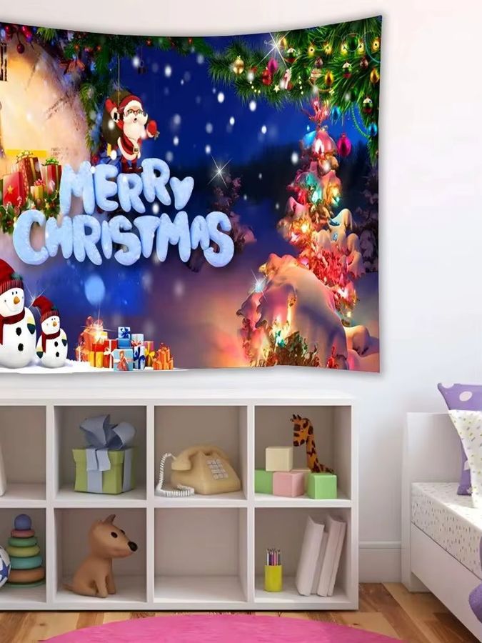 VIKAMA Weihnachtsmann Schneeszene Wandteppich als Weihnachts-Wandbehang für Wohnzimmer und Sofa zur Raumdekoration - Bild 3
