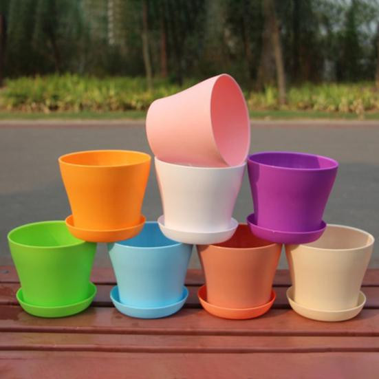 2er-Set Blumentopf mit Untertasse von Beautiful Garden in Violett aus PP mit Entwässerungslöchern - Bild 1