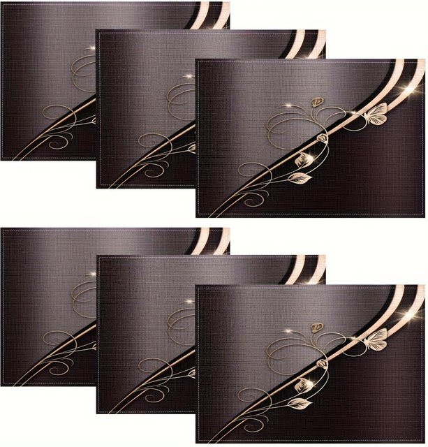 JF TableLinen Platzset Set aus Leinen mit Blattgold-Textur und floralem Design, Schwarz, 2 Stück - Bild 1