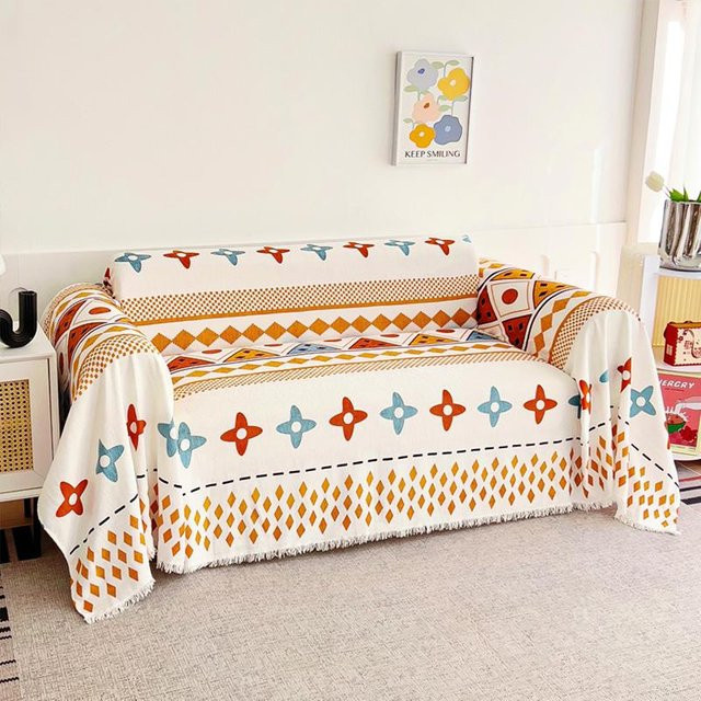 Multifunktionales Sofatuch von Your Warm Home in Weiß mit geometrischem Design, B/B: 180 x 230 cm - Bild 1