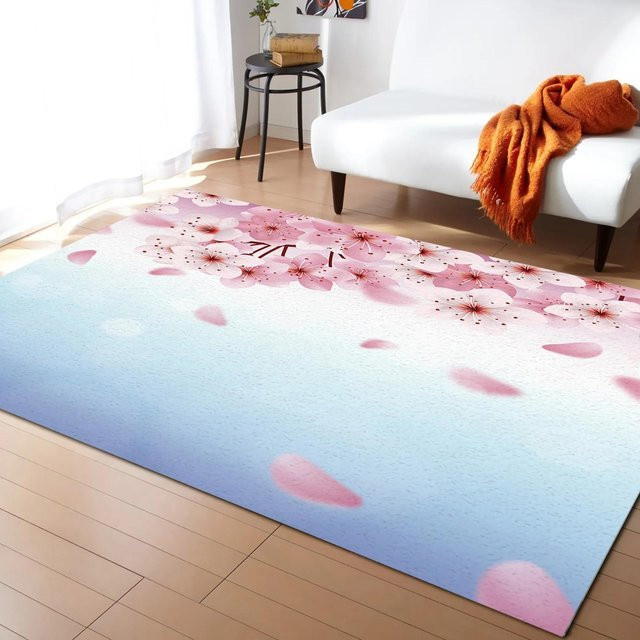 Karpetti Japanischer Sakura Kirschblüten Teppich mit floralem Design, rutschfest und waschbar, Mehrfarbig, B/T: 60 x 180 cm - Bild 1