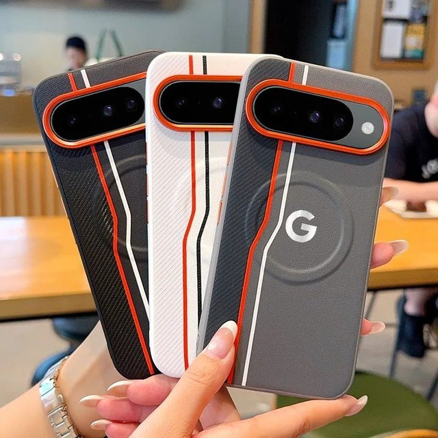 Stoßfeste Schutzhülle mit Spleißen-Streifen-Textur für Google Pixel 10 Pro und Google Pixel 10 Pro XL, Magnetische Ladung und Metalltaste, Farbe: Schwarz - Bild 1