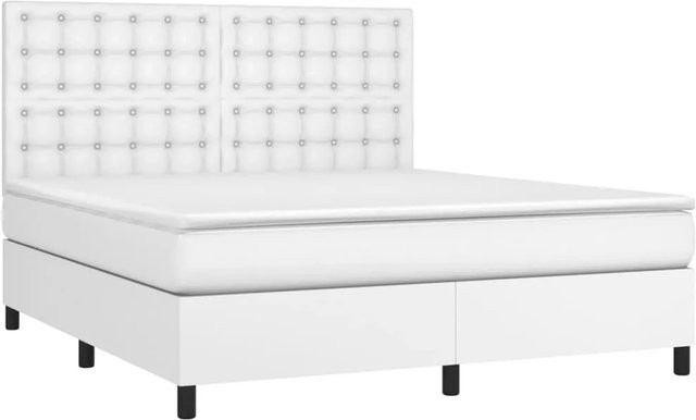 vidaXL Boxspringbett mit Matratze und LED-Beleuchtung in Weiß, Kunstleder, Hybrid-Design mit USB-Anschluss, B/T/H: 160 x 203 x 118 cm - Bild 1