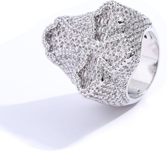YIRAN Herrenring, Messing, Gold, Zirkonia, Kreuzring - Bild 1