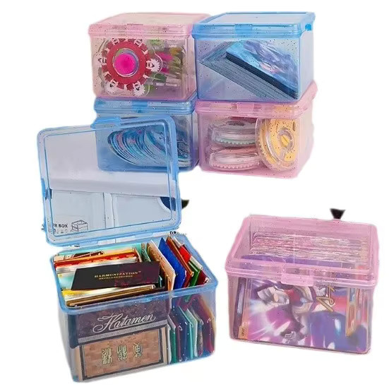 Transparente Aufbewahrungsbox aus Kunststoff mit mehreren Fächern für Büro und Schreibwaren in Pink und Blau - Bild 2