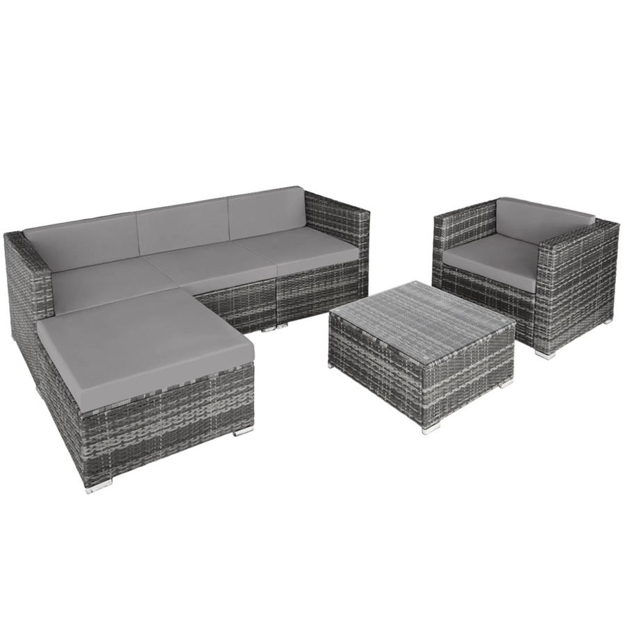 Tectake Rattan Lounge Milano Set in Grau für 4 bis 5 Personen mit Polyrattan, Stahlgestell und Sitzkissen, B/T/H: 66 x 76 x 65 cm - Bild 2