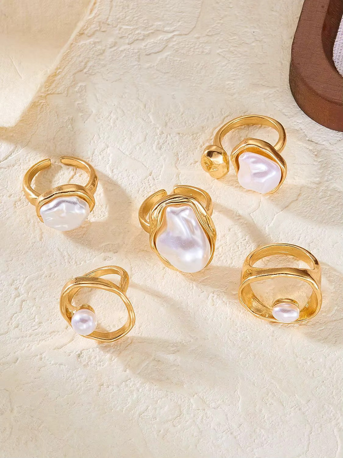 Rinhoo jewelry Ring Set, Blume, Strass, Perle, Gold, Damen - Bild 2