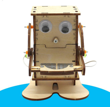 alloet DIY Roboter Münze-Fressendes Holzmodell, Holz-Bausatz