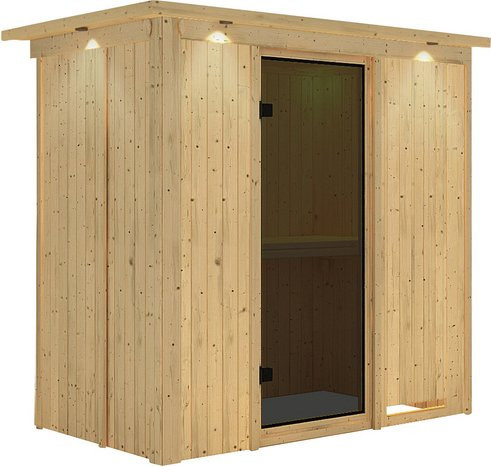 Karibu Sauna Pärnu für 2 Personen aus Fichte in Beige, ohne Ofen, B/T/H: 210 x 200 x 132 cm - Bild 1
