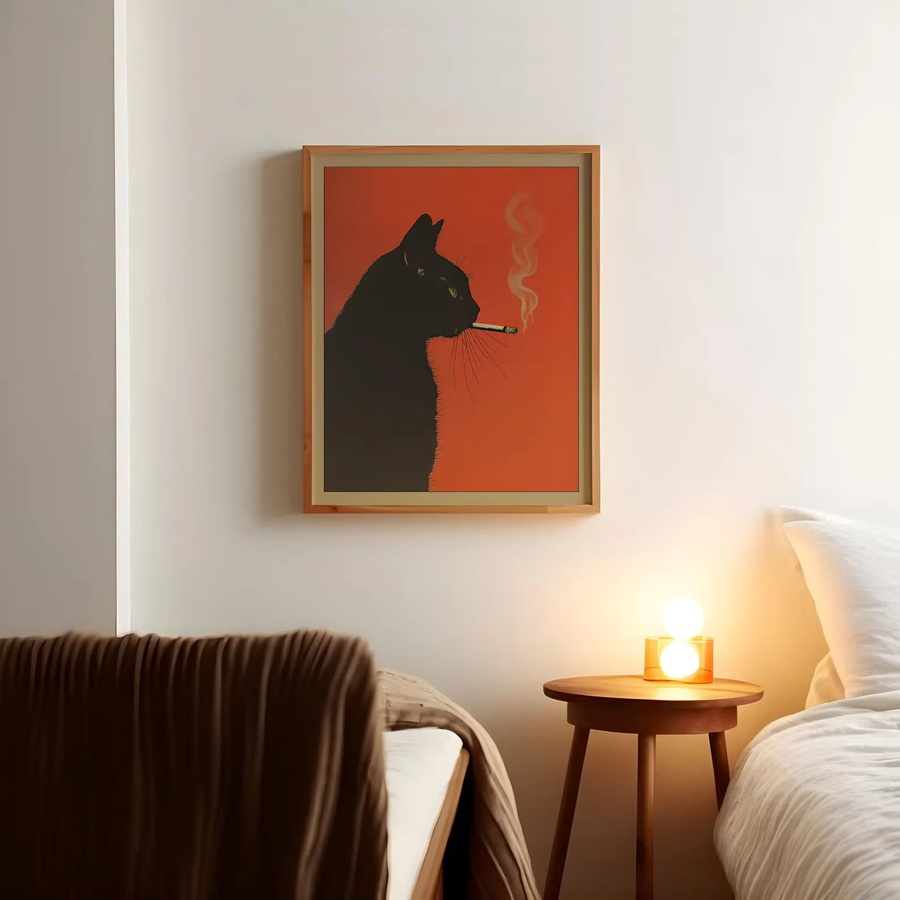 Vintage Poster von SHENCHEN mit einer rauchenden schwarzen Katze als skurriles Wanddekor aus Papier - Bild 2