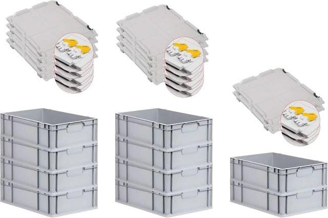 PROREGAL Spar Set 10x Eurobox Nextgen Economy mit Scharnierdeckel und gelben Schiebeschnappverschlüssen, Grau/Gelb, H x B x T: 17 x 40 x 60 cm - Bild 1