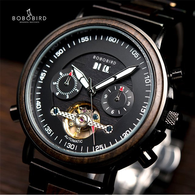 Bobo Bird Armbanduhr, Automatik, Edelstahl, Schwarz, Unisex - Bild 1
