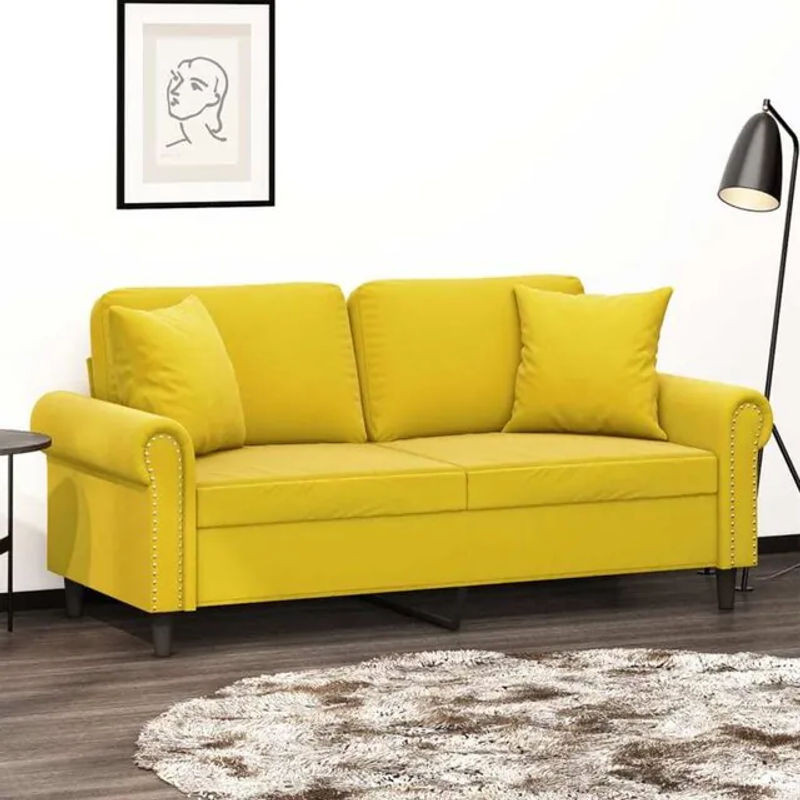 Vidaxl 2-Sitzer-Sofa aus Samt mit Zierkissen in Gelb, Breite: 140 cm - Bild 1
