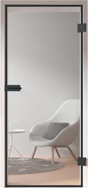 Skyscope Portal Glasdrehtür ESG Floatglas mit Siebdruck-Dekor in Schwarz Transparent, Anschlag Rechts, B: 70,9 cm, H: 209,7 cm - Bild 1