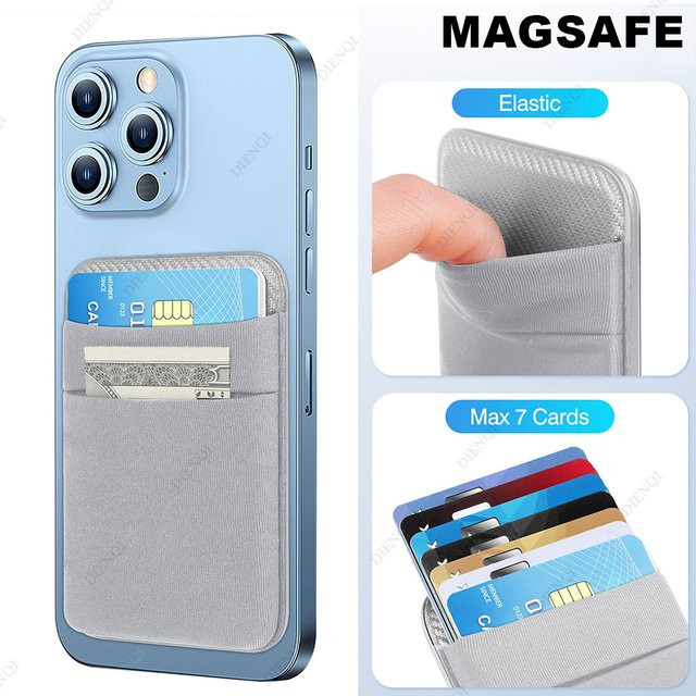 Magnetische Handy-Geldbörse aus elastischem Lycra als Kartenhalter in Grau, kompatibel mit iPhone 16, 15 Pro Max, Samsung und Android via MagSafe - Bild 1