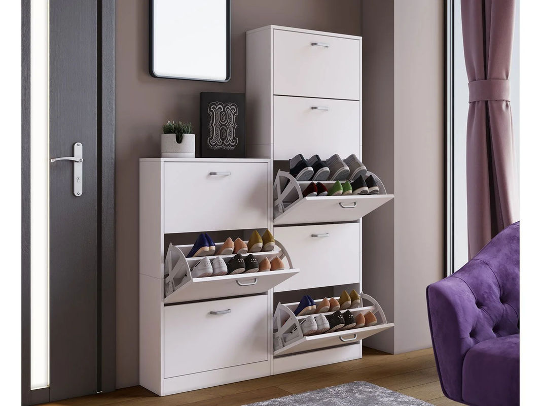 VCM Schuhschrank Sipos in Weiß mit Holzstruktur und Klappfächern, B/T/H: 105 x 22 x 59 cm - Bild 2