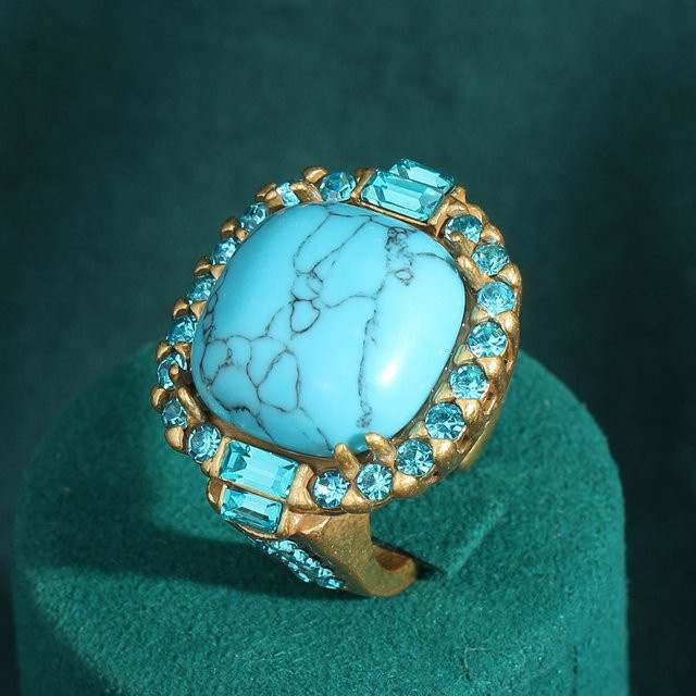 Icareu Ring, Türkis, Messing, Gold, Zirkonia, Kristall, Damen - Bild 1