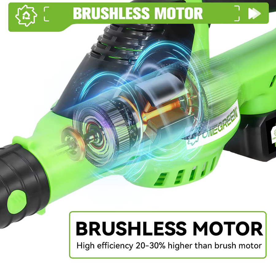 ONEGREEN Bürstenloser elektrischer Laubbläser 5500W mit 5 Gängen, kabelloses Reinigungsgerät für Laub, Schnee und Staub, kompatibel mit Makita 18V LXT Akku, Farbe: Grün - Bild 3