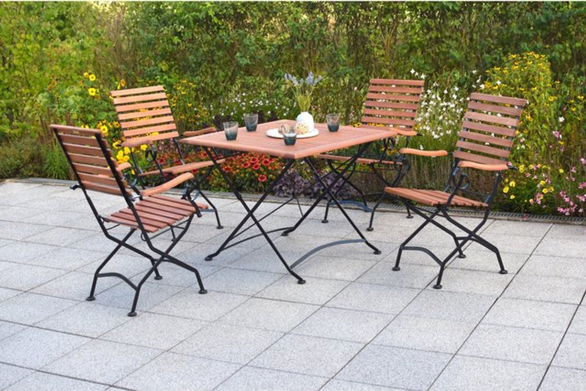 Merxx Gartenmöbelset Schlossgarten aus Eukalyptusholz und Stahl, 5-teilig, Schwarz/Braun, Tisch Breite: 90 cm, Tiefe: 90 cm, Höhe: 76 cm - Bild 2