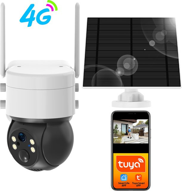 REHENT Solar Außenkamera mit 4G LTE, WiFi und 3MP Auflösung, PTZ Sicherheitsoberkamera mit Motion Tracking und Nachtsicht, steuerbar über Tuya SmartLife App, Farbe: Weiß - Bild 1