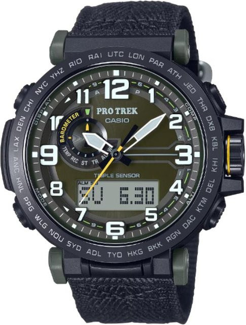 Casio Armbanduhr, Solar, Analog-Digital, Edelstahl, Textil, Grün, Herren - Bild 1
